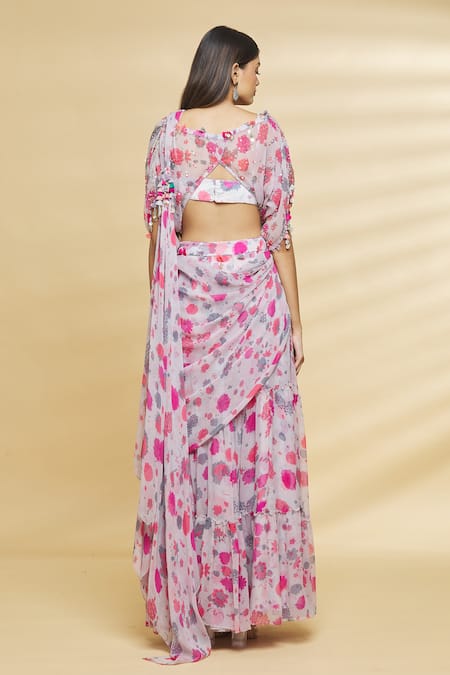 Shop Aangan By Parul Grey Modal Viscose And Chiffon Floral Print, Sequin & Pre-draped Saree With Blouse at Aza Fashions Shop_Aangan By Parul_Grey Modal Viscose And Chiffon Floral Print, Sequin & Pre-draped Saree With Blouse _at_Aza_Fashions
