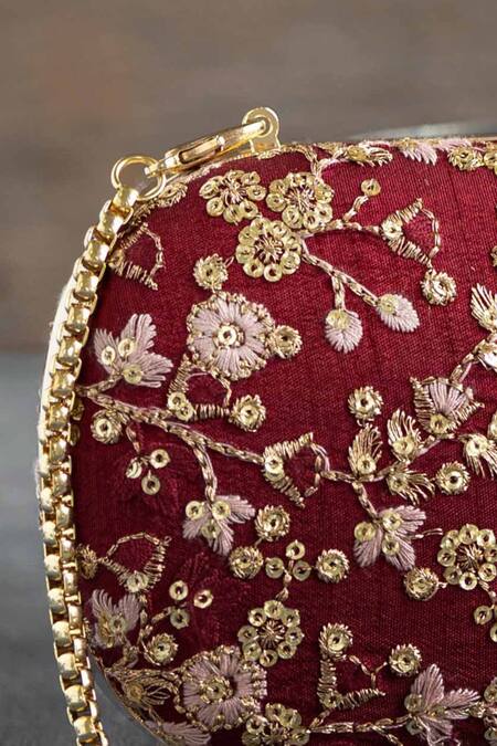 Buy_Amyra_Maroon Embroidery Elan Capsule Clutch With Sling_Online_at_Aza_Fashions