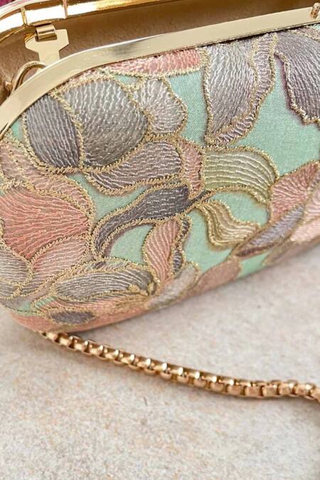 Buy_Amyra_Green Embroidery Iris Shaded Clutch With Sling_Online_at_Aza_Fashions