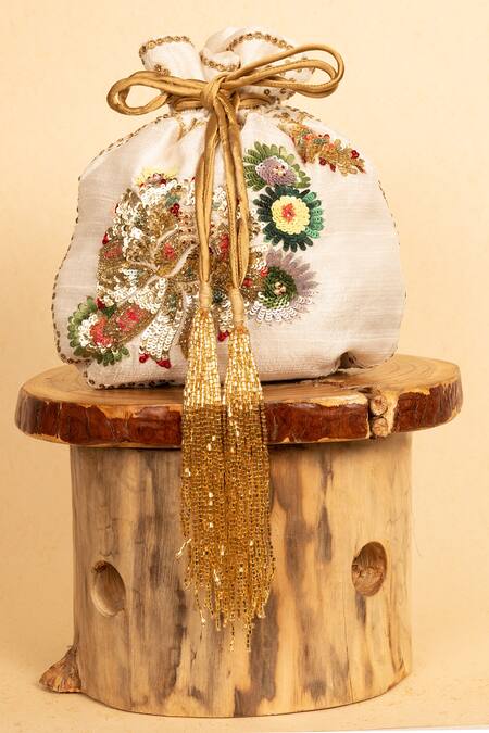 Shop_Aamli_Ivory Embroidery Amara Sequin Potli _Online_at_Aza_Fashions