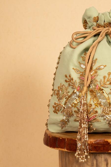 Buy_Aamli_Green Embroidery Gulistaan Zardozi Potli _Online_at_Aza_Fashions