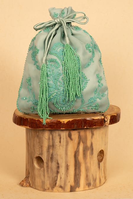 Aamli_Green Embroidery Sejal Floral Potli _Online_at_Aza_Fashions