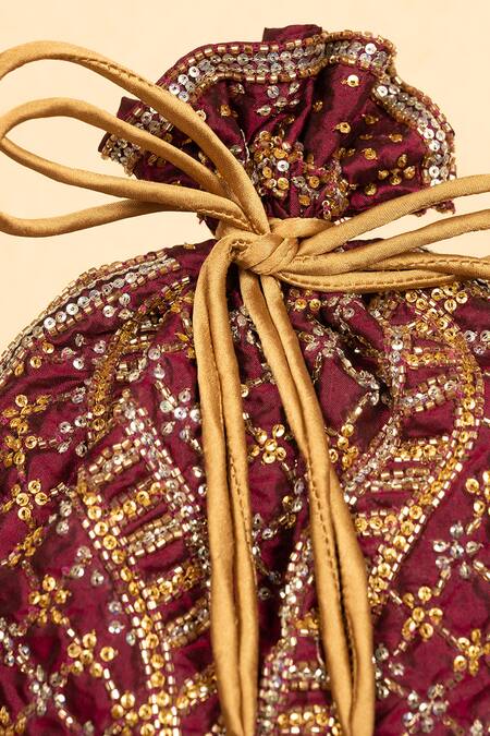 Buy_Aamli_Maroon Embroidery Aaria Silk Potli _Online_at_Aza_Fashions