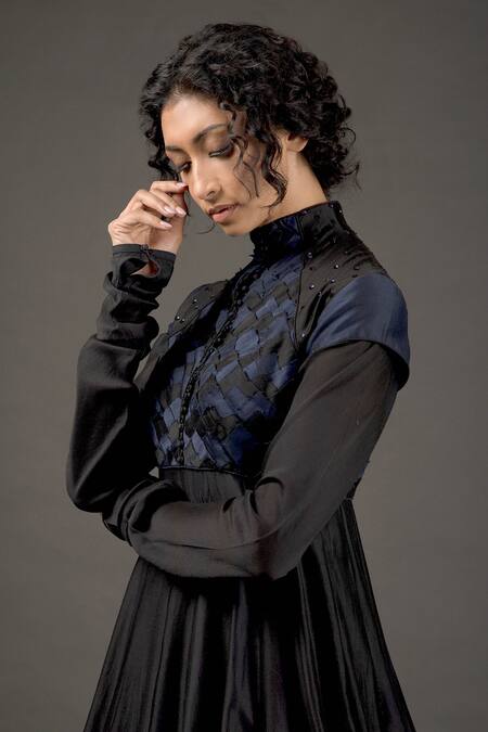 Shop_Rohit Bal_Black , Silk,  Lining High Ombre Anarkali Set _Online_at_Aza_Fashions