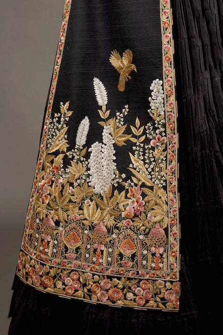 Buy_Rohit Bal_Black Matka , Lining Resham Work High Mandarin Embroidered Long Jacket _Online_at_Aza_Fashions