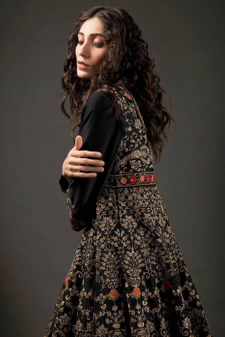 Buy Rohit Bal Black , Silk, Cotton Lining Floral Embroidered Anarkali Set Online at Aza Fashions Buy_Rohit Bal_Black , Silk, Cotton Lining Floral Embroidered Anarkali Set _Online_at_Aza_Fashions