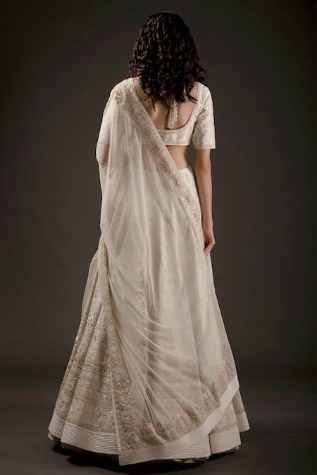Shop Rohit Bal Ivory Chanderi Silk, Net Lining Cotton Resham Embroidered Bridal Lehenga Set at Aza Fashions Shop_Rohit Bal_Ivory Chanderi Silk, Net Lining Cotton Resham Embroidered Bridal Lehenga Set _at_Aza_Fashions