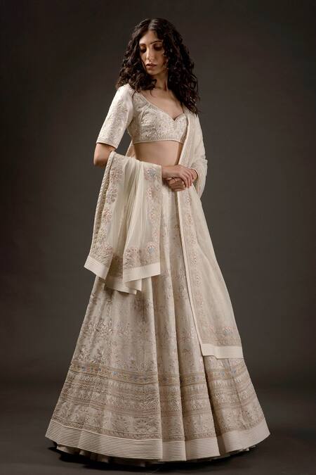 Rohit Bal Ivory Chanderi Silk, Net Lining Cotton Resham Embroidered Bridal Lehenga Set Online at Aza Fashions Rohit Bal_Ivory Chanderi Silk, Net Lining Cotton Resham Embroidered Bridal Lehenga Set _Online_at_Aza_Fashions