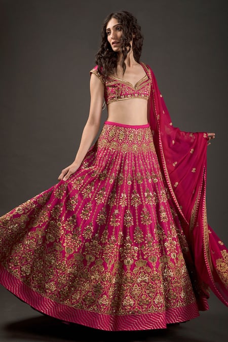 Buy Red Lehenga Cotton Shimmer Chanderi Embroidery Badla Bridal Set For  Women by SHIKHAR SHARMA Online at Aza Fashions.