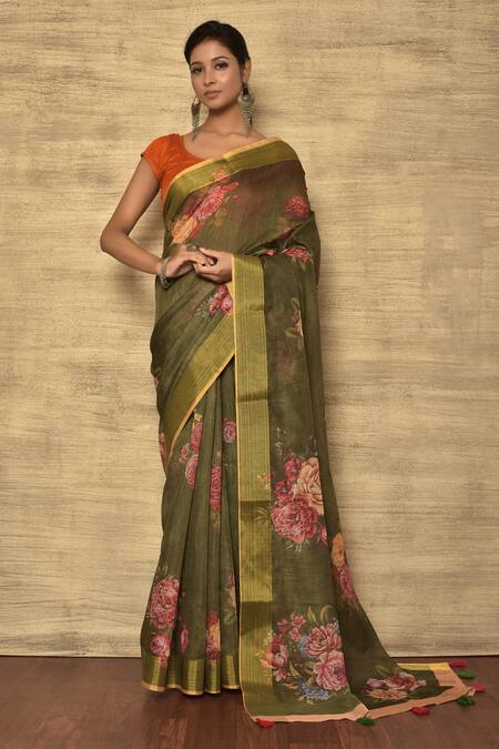 Woven Art Pure Silk in Olive Green Saree | Laxmi Style