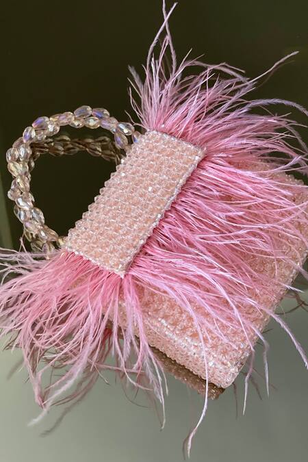 Bhavna Kumar Pink Embellished Mini Fur Bag Online at Aza Fashions Bhavna Kumar_Pink Embellished Mini Fur Bag_Online_at_Aza_Fashions