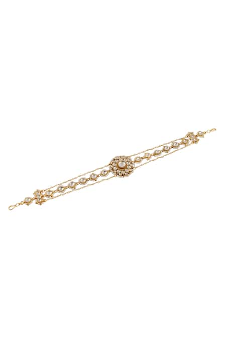 ChhavI'S Jewels_Gold Plated Floral Kundan Embellished Sheeshpatti _Online_at_Aza_Fashions