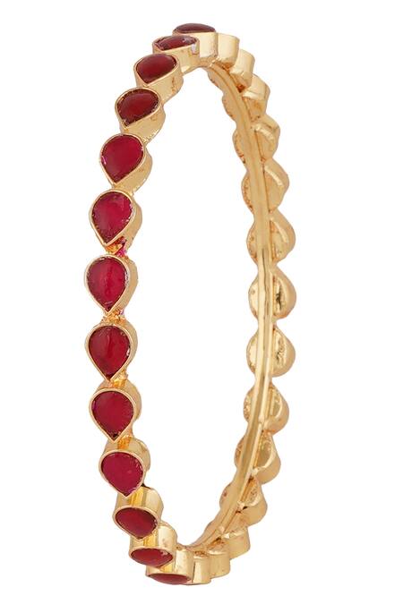 ChhavI'S Jewels_Gold Plated Crystals Ruby Embellished Bangles - Set Of 2_Online_at_Aza_Fashions