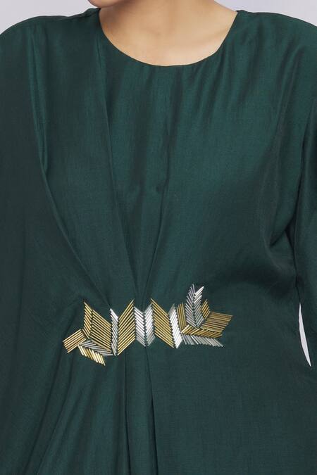 Shop_Aryavir Malhotra_Green Polyester Blend Bead Work Round Draped Kurta And Pant Set_Online_at_Aza_Fashions