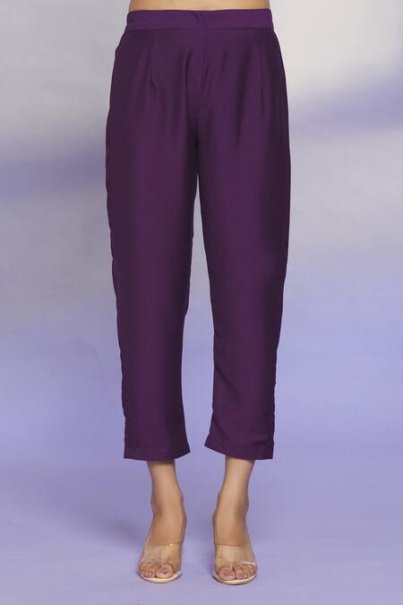 Aryavir Malhotra_Purple Polyester Blend Bead Work Round Draped Kurta And Pant Set_at_Aza_Fashions