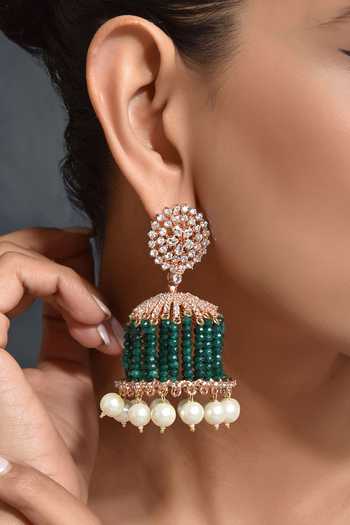Swabhimann_Green Pearls Drop Jhumkas _Online_at_Aza_Fashions