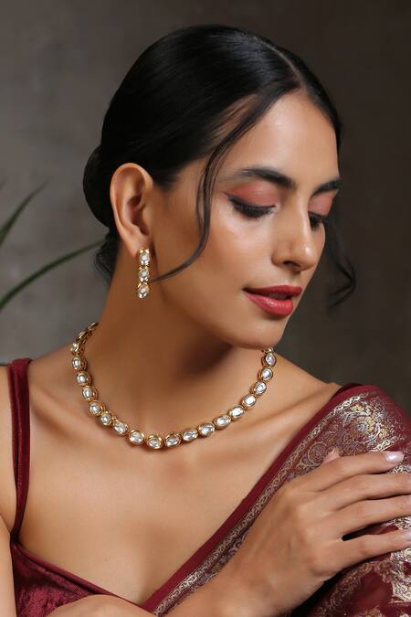Swabhimann_Gold Plated Diamonds, Stones Kundan Choker Set _Online_at_Aza_Fashions