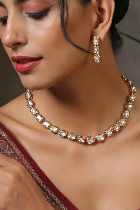 Shop_Swabhimann_Gold Plated Diamonds, Stones Kundan Choker Set _Online_at_Aza_Fashions