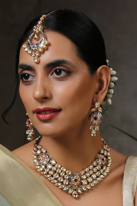 Swabhimann_Blue Diamonds, Stones Layered Kundan Necklace Set _Online_at_Aza_Fashions