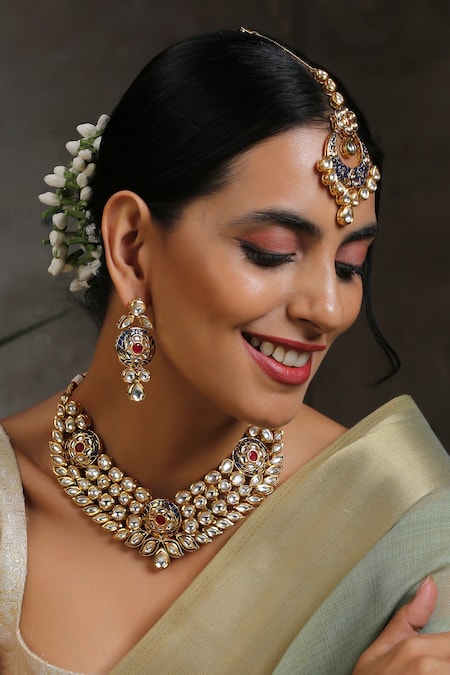Shop_Swabhimann_Blue Diamonds, Stones Layered Kundan Necklace Set _Online_at_Aza_Fashions
