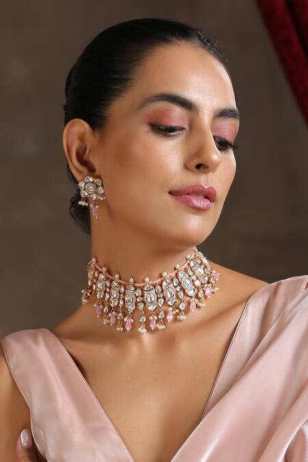 Swabhimann_Gold Plated Diamonds, Stones Kundan Studded Choker Set _Online_at_Aza_Fashions