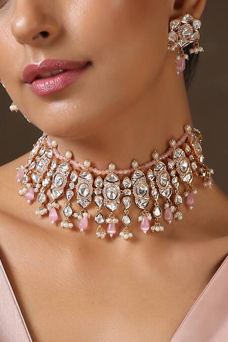 Shop_Swabhimann_Gold Plated Diamonds, Stones Kundan Studded Choker Set _Online_at_Aza_Fashions