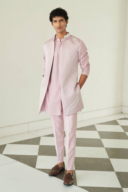 Shop Contrast By Parth Grey Quilted Silk Floral Jacket And Kurta Set at Aza Fashions Shop_Contrast By Parth_Grey Quilted Silk Floral Jacket And Kurta Set_at_Aza_Fashions