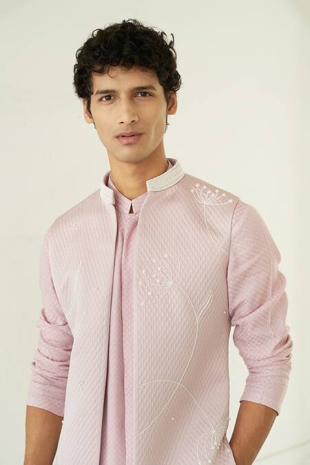 Buy Contrast By Parth Grey Quilted Silk Floral Jacket And Kurta Set Online at Aza Fashions Buy_Contrast By Parth_Grey Quilted Silk Floral Jacket And Kurta Set_Online_at_Aza_Fashions