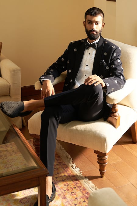 Contrast By Parth Monogram Embroidered Tuxedo Pant Set 
