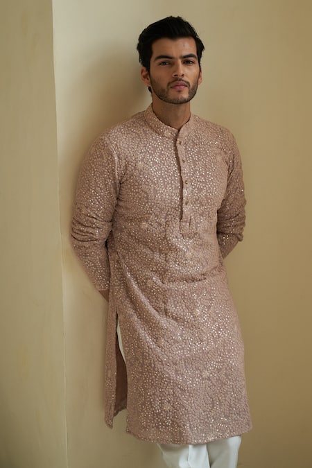 Shop Contrast By Parth Purple Georgette Embroidered Kurta Set at Aza Fashions Shop_Contrast By Parth_Purple Georgette Embroidered Kurta Set _at_Aza_Fashions