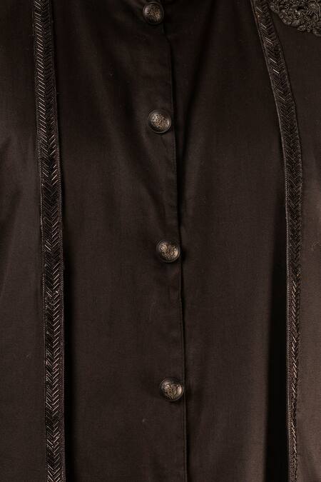 Aashiana_Black Cotton Silk Satin Bead And Cut Dana Work Layered Jacket Kurta & Pant Set _Online_at_Aza_Fashions