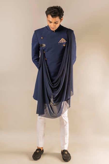 Aashiana Asymmetric Draped Bandhgala Set 