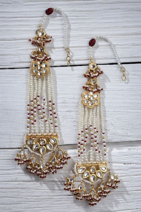 Dugran By Dugristyle Gold Plated Pearls, Stones Kundan Embellished Dangler Earrings Online at Aza Fashions Dugran By Dugristyle_Gold Plated Pearls, Stones Kundan Embellished Dangler Earrings _Online_at_Aza_Fashions