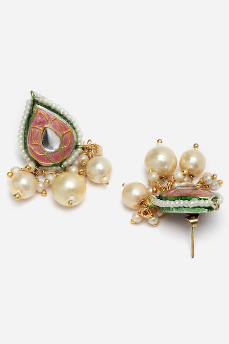 Dugran By Dugristyle Gold Plated Pearls Meenakari Hathphool And Earrings Set at Aza Fashions Dugran By Dugristyle_Gold Plated Pearls Meenakari Hathphool And Earrings Set _at_Aza_Fashions