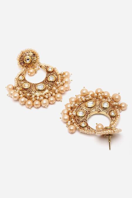 Buy_Dugran By Dugristyle_Cream Diamonds, Pearls Kundan Embellished Chandbalis _Online_at_Aza_Fashions