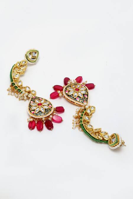 Buy_Dugran By Dugristyle_Gold Plated Metallic Thread, Beads, Pearls Kundan Embellished Dangler Earrings _Online_at_Aza_Fashions