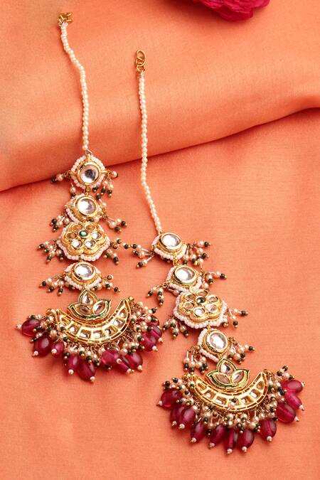 Dugran By Dugristyle_Gold Plated Beads, Pearls Kundan Embellished Dangler Earrings _Online_at_Aza_Fashions