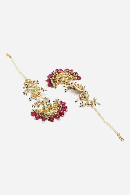 Buy_Dugran By Dugristyle_Gold Plated Beads, Pearls Kundan Embellished Dangler Earrings _Online_at_Aza_Fashions