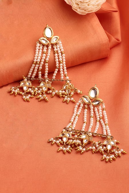 Dugran By Dugristyle Cream Pearls, Stones Kundan Embellished Dangler Earrings Online at Aza Fashions Dugran By Dugristyle_Cream Pearls, Stones Kundan Embellished Dangler Earrings _Online_at_Aza_Fashions