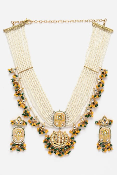 Dugran By Dugristyle Gold Plated Kundan Meenakari Necklace Set 