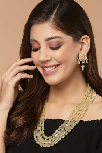 Shop Dugran By Dugristyle Gold Plated Pearls, Diamonds, Stones Multi Layered Necklace Set at Aza Fashions Shop_Dugran By Dugristyle_Gold Plated Pearls, Diamonds, Stones Multi Layered Necklace Set _at_Aza_Fashions