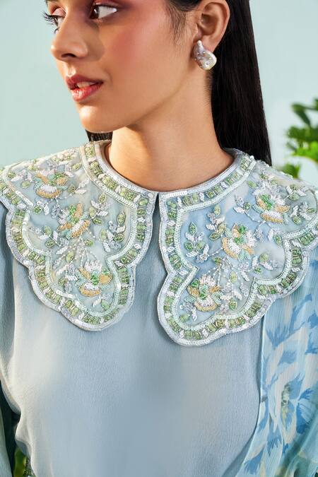 Buy_Mani Bhatia_Blue Crepe, Chiffon Liningshantoon Avery Gharara Set With Ruffle Dupatta _Online_at_Aza_Fashions