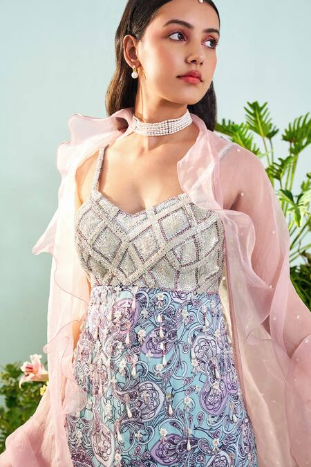 Buy Mani Bhatia Blue Modal Satin, Organza Lining Shantoon Sequins, Paisley Lily Pant Set Online at Aza Fashions Buy_Mani Bhatia_Blue Modal Satin, Organza Lining Shantoon Sequins, Paisley Lily Pant Set _Online_at_Aza_Fashions