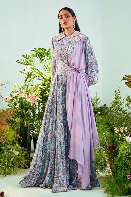 Mani Bhatia Blue Modal Satin Print And Embroidery Paisley Print Cutdanas Anna Jumpsuit Online at Aza Fashions Mani Bhatia_Blue Modal Satin Print And Embroidery Paisley Print Cutdanas Anna Jumpsuit _Online_at_Aza_Fashions