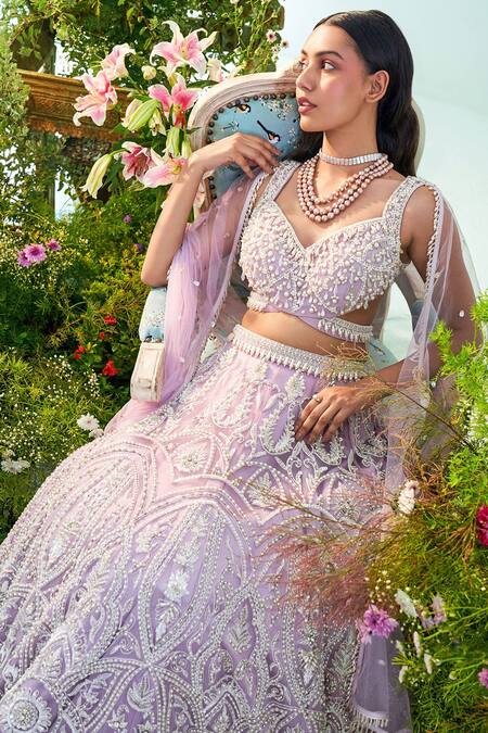 Buy Mani Bhatia Purple Net, Satin, Lining Shantoon Ruby Embroidered Bridal Lehenga Set Online at Aza Fashions Buy_Mani Bhatia_Purple Net, Satin, Lining Shantoon Ruby Embroidered Bridal Lehenga Set _Online_at_Aza_Fashions