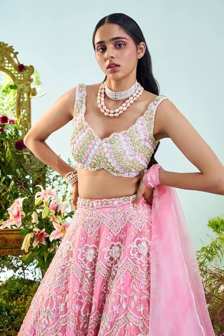 Mani Bhatia Pink Organza, Satin, Lining Shantoon Cutdana, Aurora Embroidered Lehenga Set Online at Aza Fashions Mani Bhatia_Pink Organza, Satin, Lining Shantoon Cutdana, Aurora Embroidered Lehenga Set _Online_at_Aza_Fashions