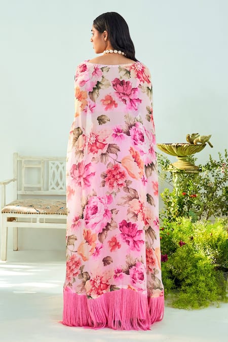 Shop_Mani Bhatia_Fuchsia Crepe, Georgette, Lining Shantoon Isabelle Printed And Palazzo Set _at_Aza_Fashions