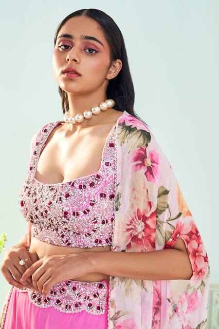 Buy_Mani Bhatia_Fuchsia Crepe, Georgette, Lining Shantoon Isabelle Printed And Palazzo Set _Online_at_Aza_Fashions