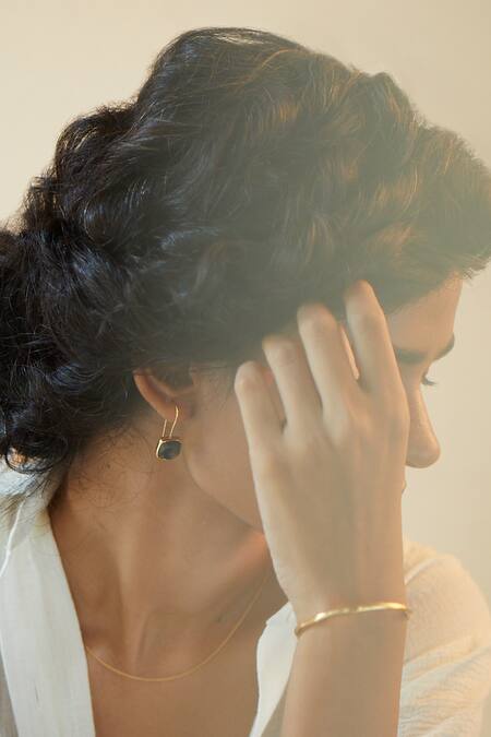 Kharakapas_Black Stone Mayura Embellished Earrings_Online_at_Aza_Fashions