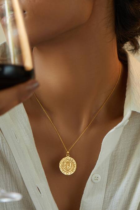 Shop_Kharakapas_Gold Plated Noor Pendant Necklace_Online_at_Aza_Fashions